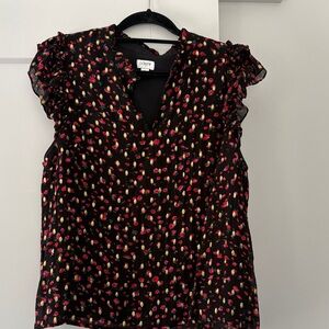 J. Crew Black Blouse with Red and Yellow Floral Design